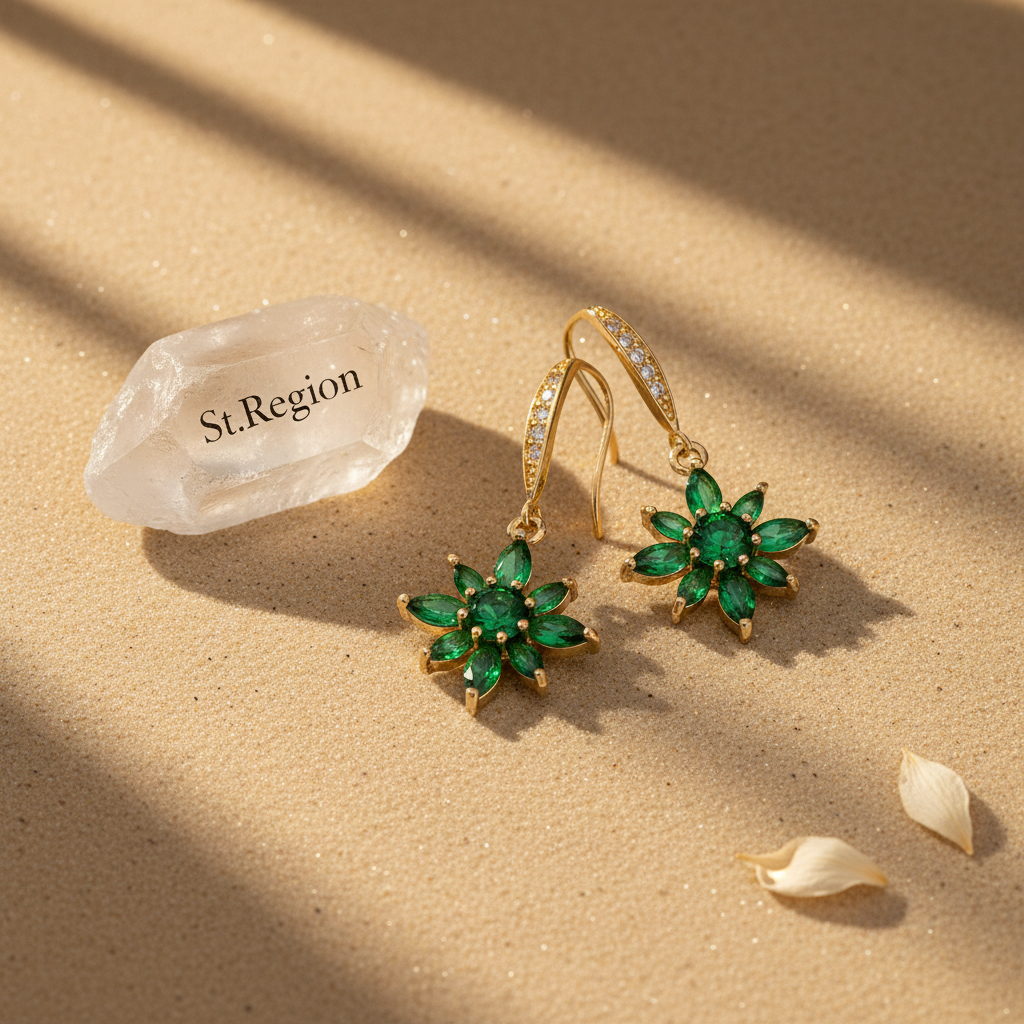 Green Crystal & Cubic Zirconia Goldtone Flower Hook Earrings - Street Region