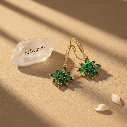 Green Crystal & Cubic Zirconia Goldtone Flower Hook Earrings - Street Region
