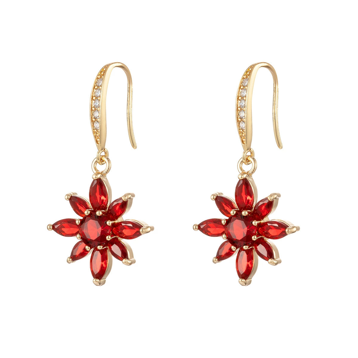 Red Crystal & Cubic Zirconia Goldtone Flower Hook Earrings - Street Region