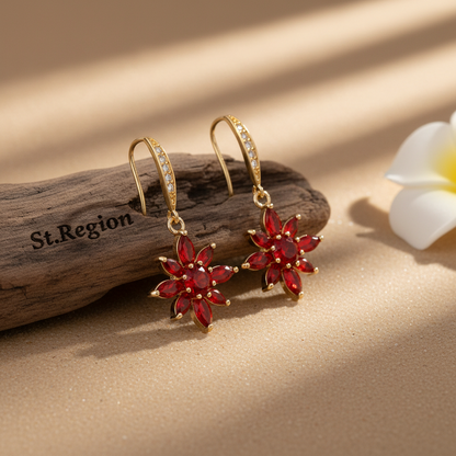Red Crystal & Cubic Zirconia Goldtone Flower Hook Earrings - Street Region