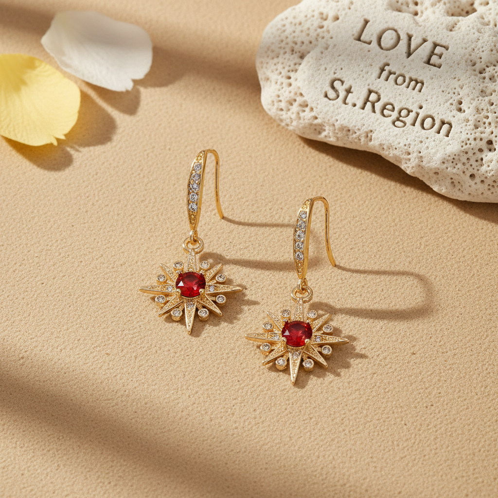 Red Crystal & Cubic Zirconia Goldtone Star Hook Earrings - Street Region