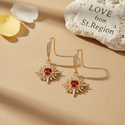 Red Crystal & Cubic Zirconia Goldtone Star Hook Earrings - Street Region