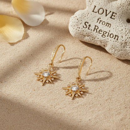 Crystal and Cubic Zirconia Goldtone Star Hook Earrings, gold drop earrings for women, everyday style, lifestyle look