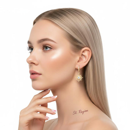 Crystal and Cubic Zirconia Goldtone Star Hook Earrings, gold drop earrings for women, everyday style, styled look