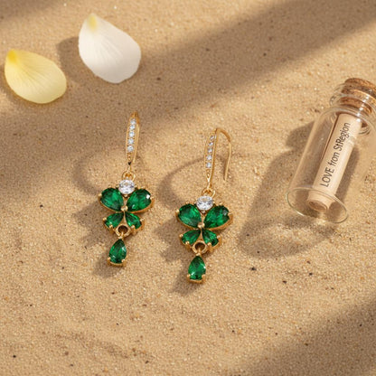 Emerald Crystal and Cubic Zirconia Goldtone Butterfly Hook Earrings, gold drop earrings for women, lifestyle look