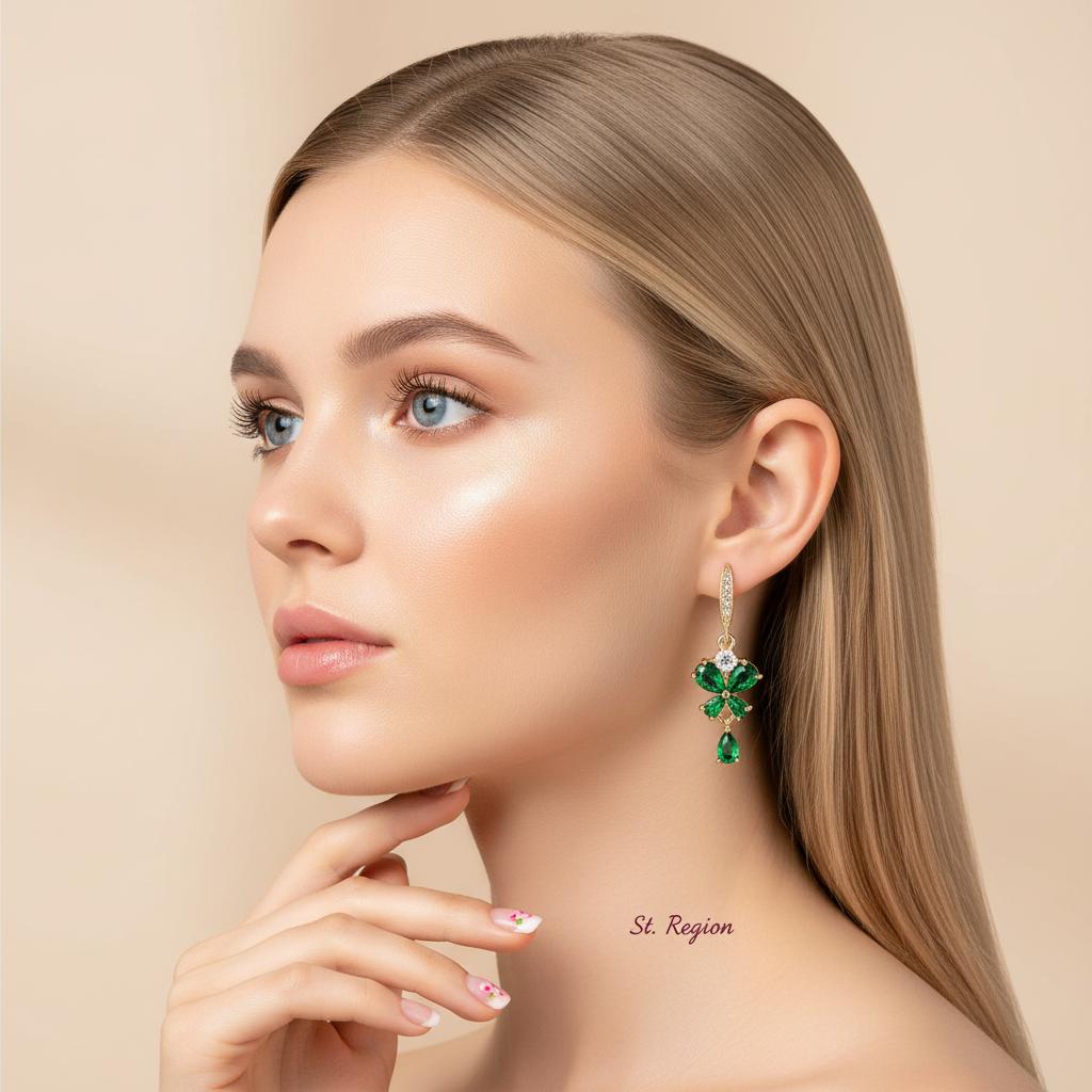 Emerald Crystal and Cubic Zirconia Goldtone Butterfly Hook Earrings, gold drop earrings for women, styled look
