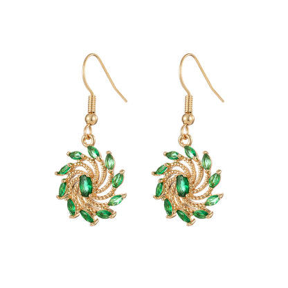 Green Crystal & Goldtone Vortex Hook Earrings