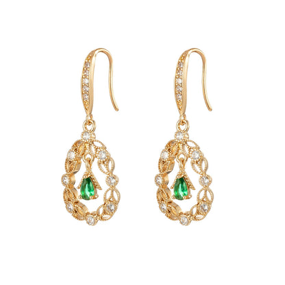 Green Crystal & Cubic Zirconia Goldtone Rattan Drop Hook Earrings