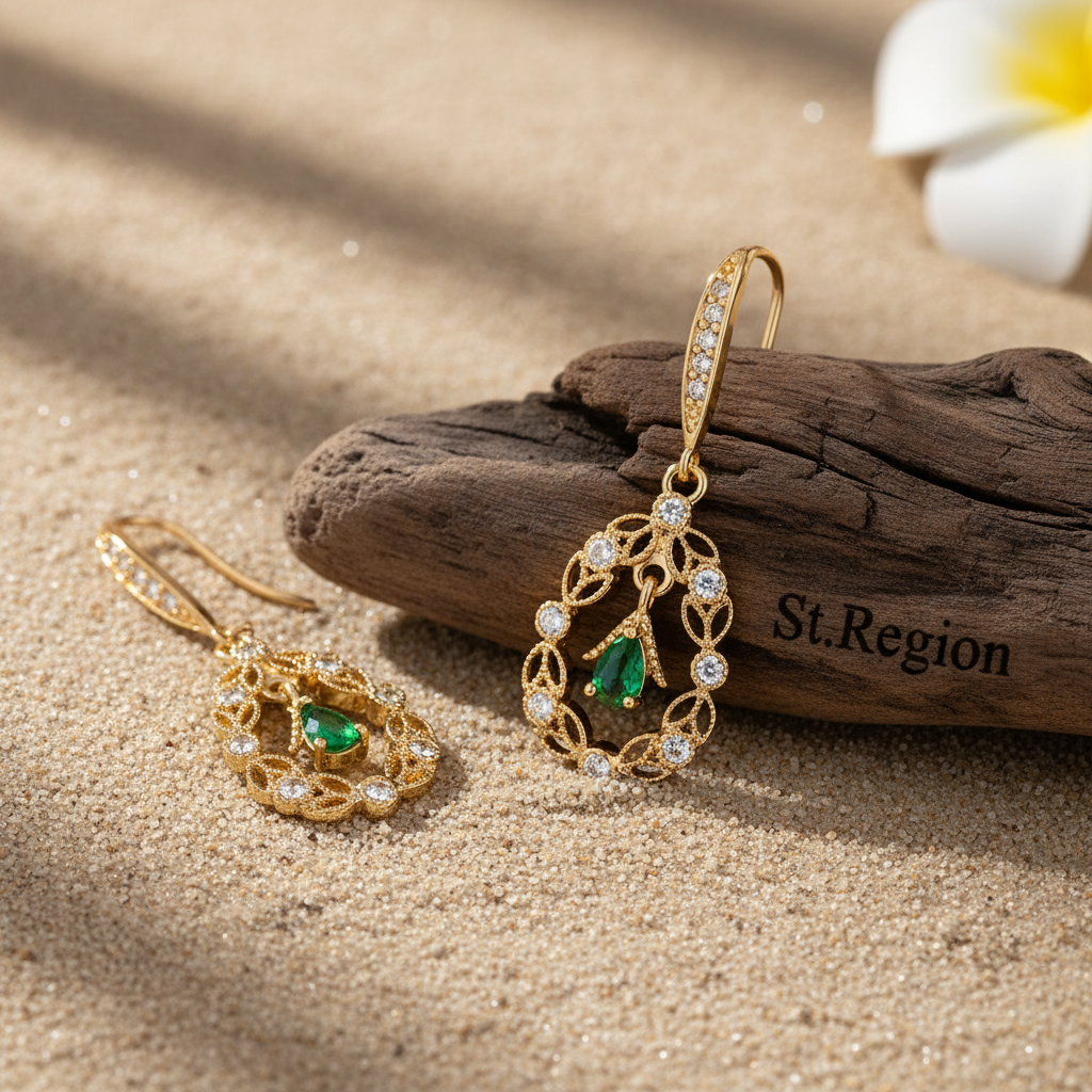 Green Crystal & Cubic Zirconia Goldtone Rattan Drop Hook Earrings - Street Region