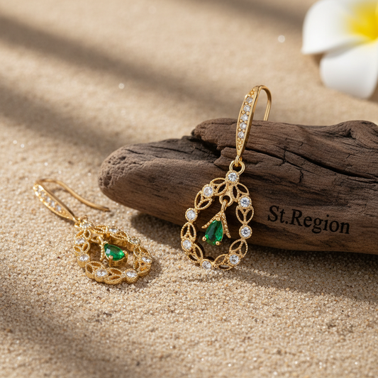 Green Crystal & Cubic Zirconia Goldtone Rattan Drop Hook Earrings - Street Region