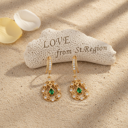 Green Crystal & Cubic Zirconia Goldtone Rattan Drop Hook Earrings - Street Region