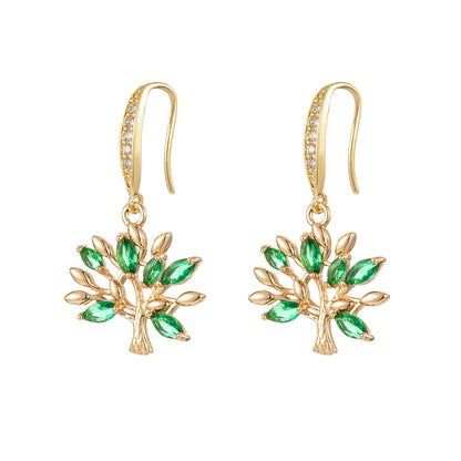 Green Crystal & Cubic Zirconia Goldtone Tree Hook Earrings