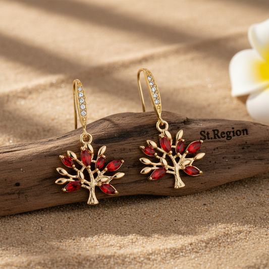 Red Crystal & Cubic Zirconia Goldtone Tree Hook Earrings - Street Region