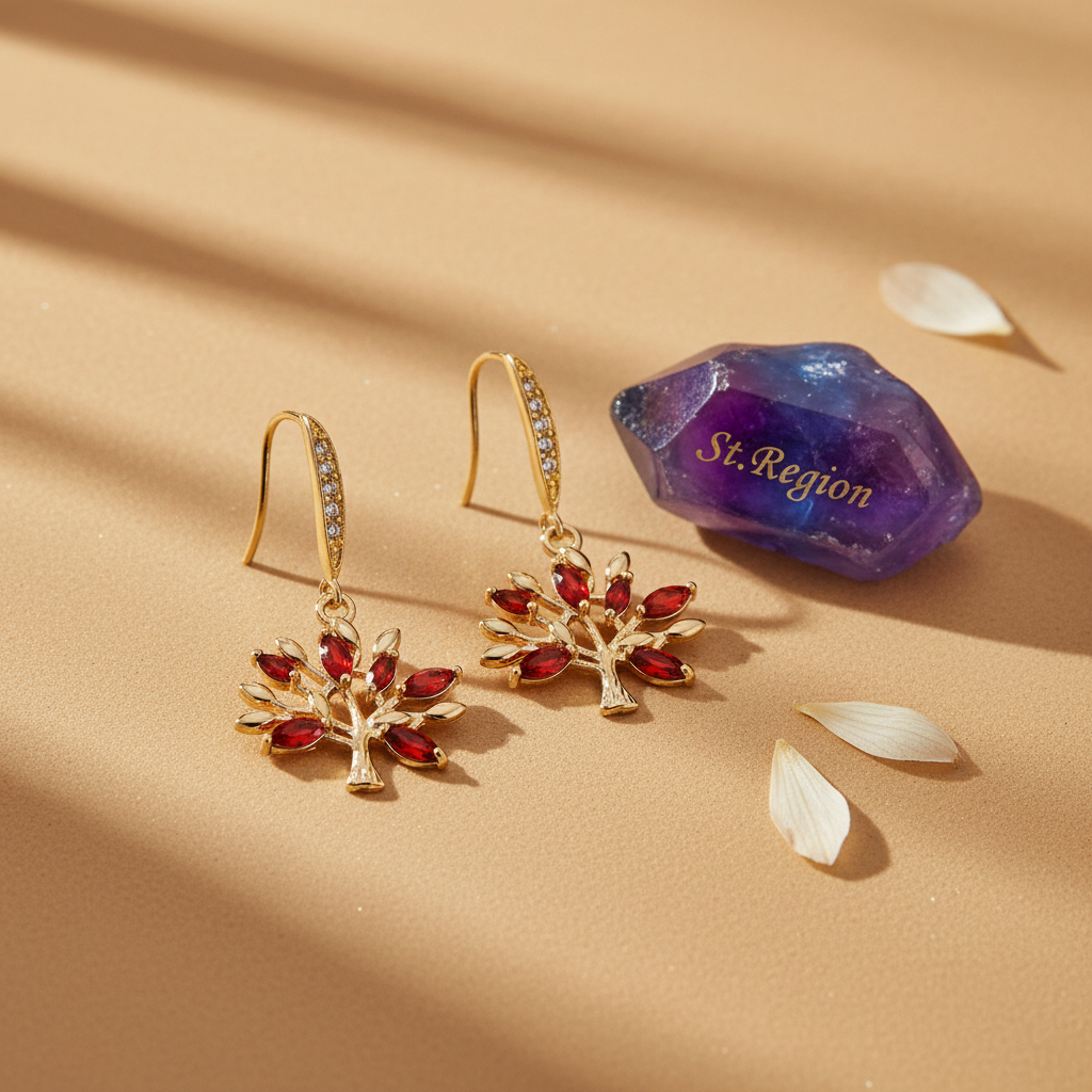 Red Crystal & Cubic Zirconia Goldtone Tree Hook Earrings - Street Region