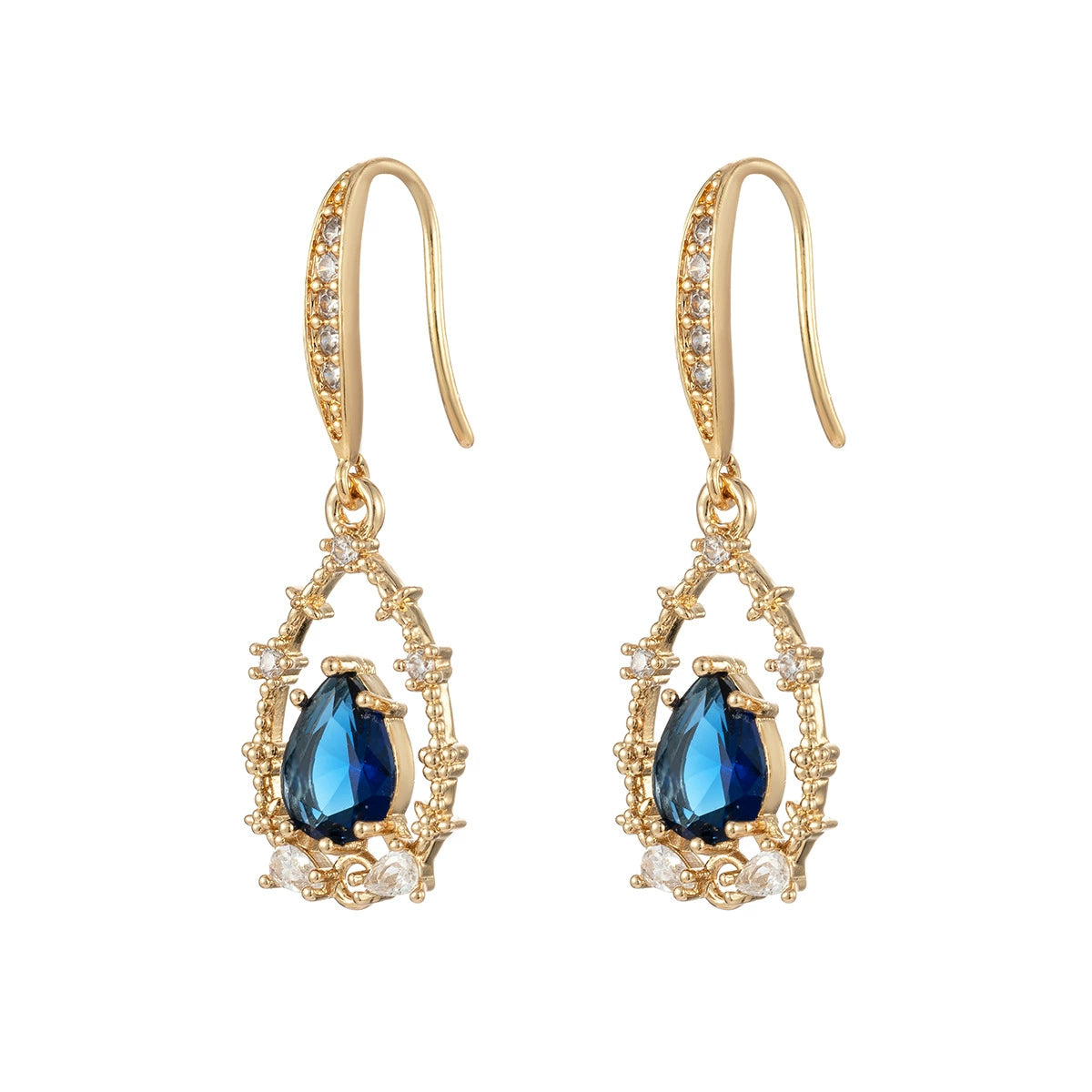 Blue Crystal & Cubic Zirconia Goldtone Teardrop Hook Earrings - Street Region