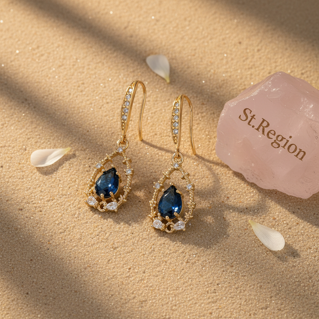 Blue Crystal & Cubic Zirconia Goldtone Teardrop Hook Earrings - Street Region