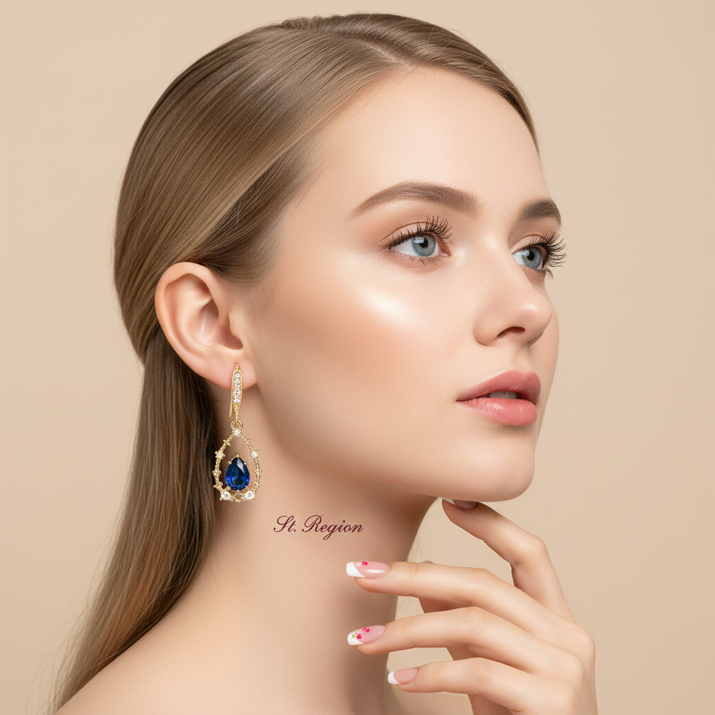 Blue Crystal & Cubic Zirconia Goldtone Teardrop Hook Earrings - Street Region