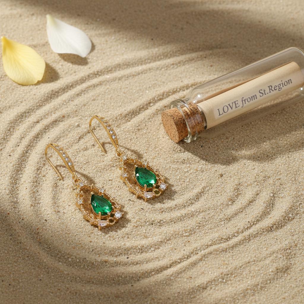 Green Crystal and Cubic Zirconia Goldtone Teardrop Hook Earrings, gold drop earrings for women, lifestyle look