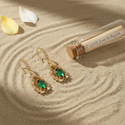 Green Crystal and Cubic Zirconia Goldtone Teardrop Hook Earrings, gold drop earrings for women, lifestyle look