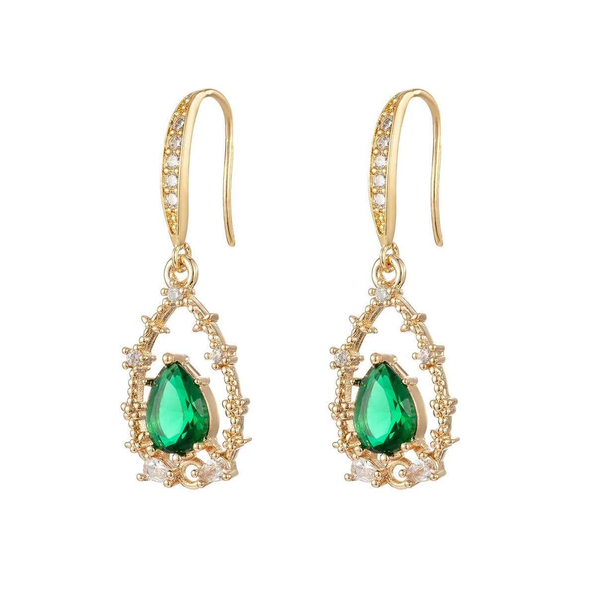 Green Crystal & Cubic Zirconia Goldtone Teardrop Hook Earrings - Street Region