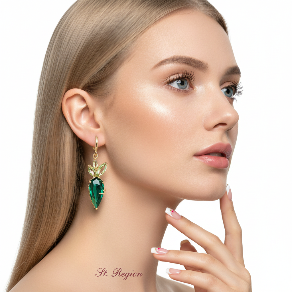 Green Crystal & Goldtone Carrot Huggie Earrings - Street Region