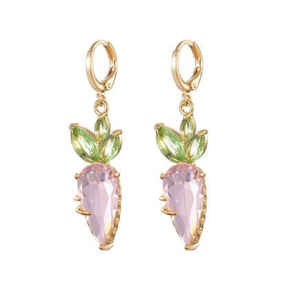 Pink Crystal & Goldtone Carrot Huggie Earrings