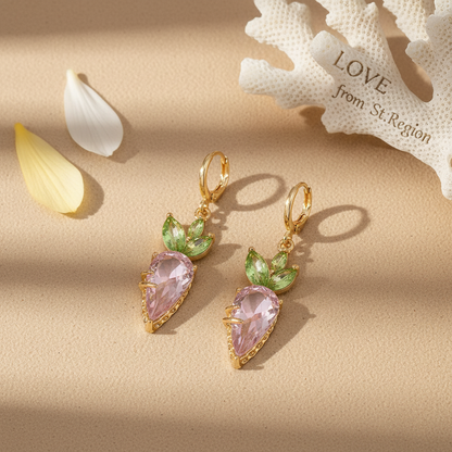 Pink Crystal & Goldtone Carrot Huggie Earrings - Street Region