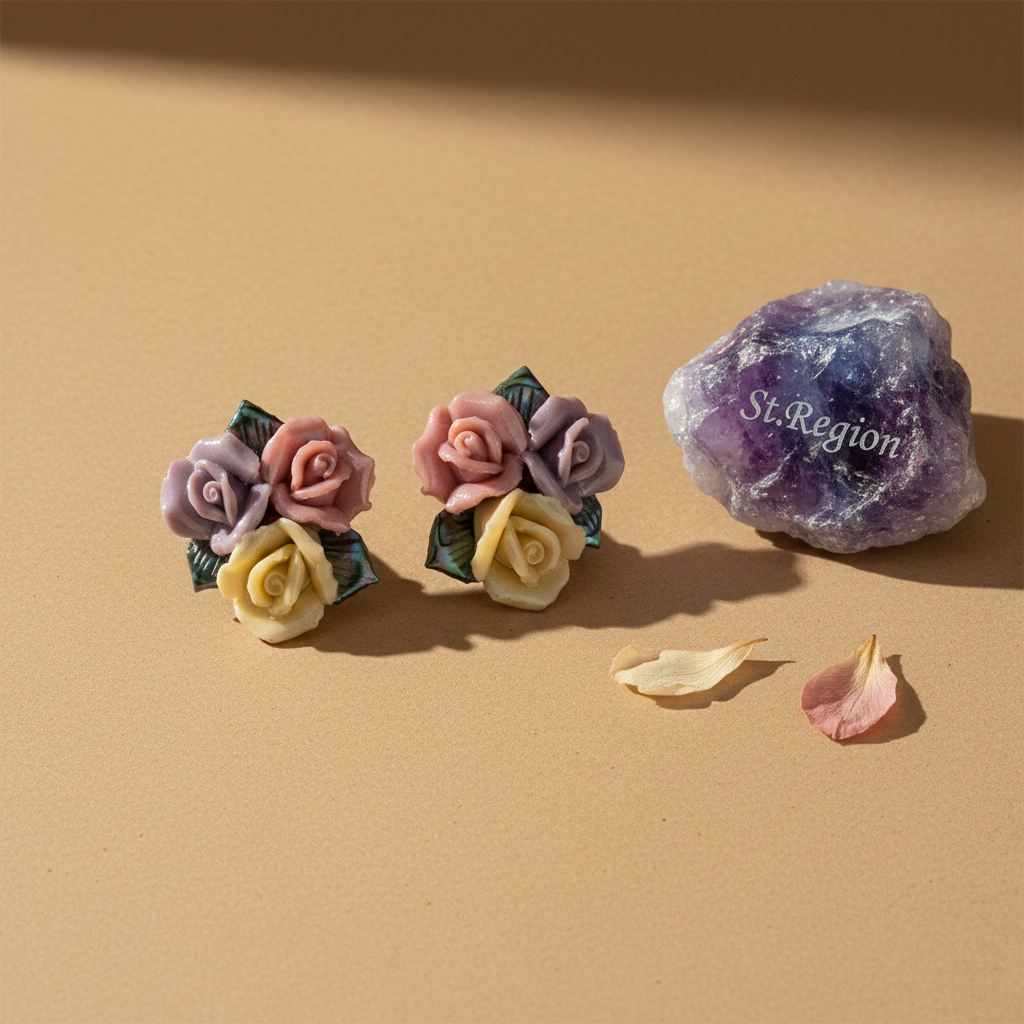Multi-Colored Ceramic‌ & Silvertone Rose Cluster Stud Earrings - Street Region