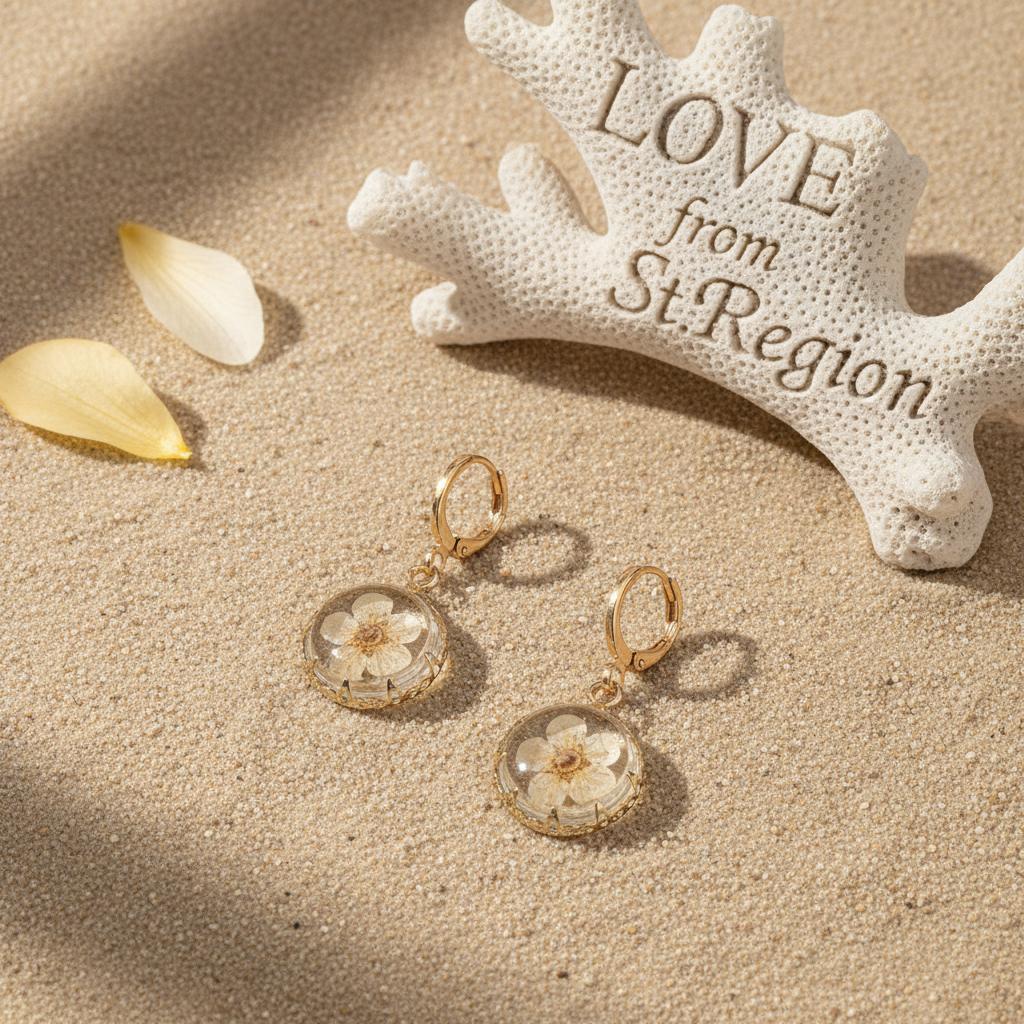 Yellow Pressed Flower and Goldtone Round Huggie Earrings, gold huggie earrings, dainty minimalist design, lifestyle look