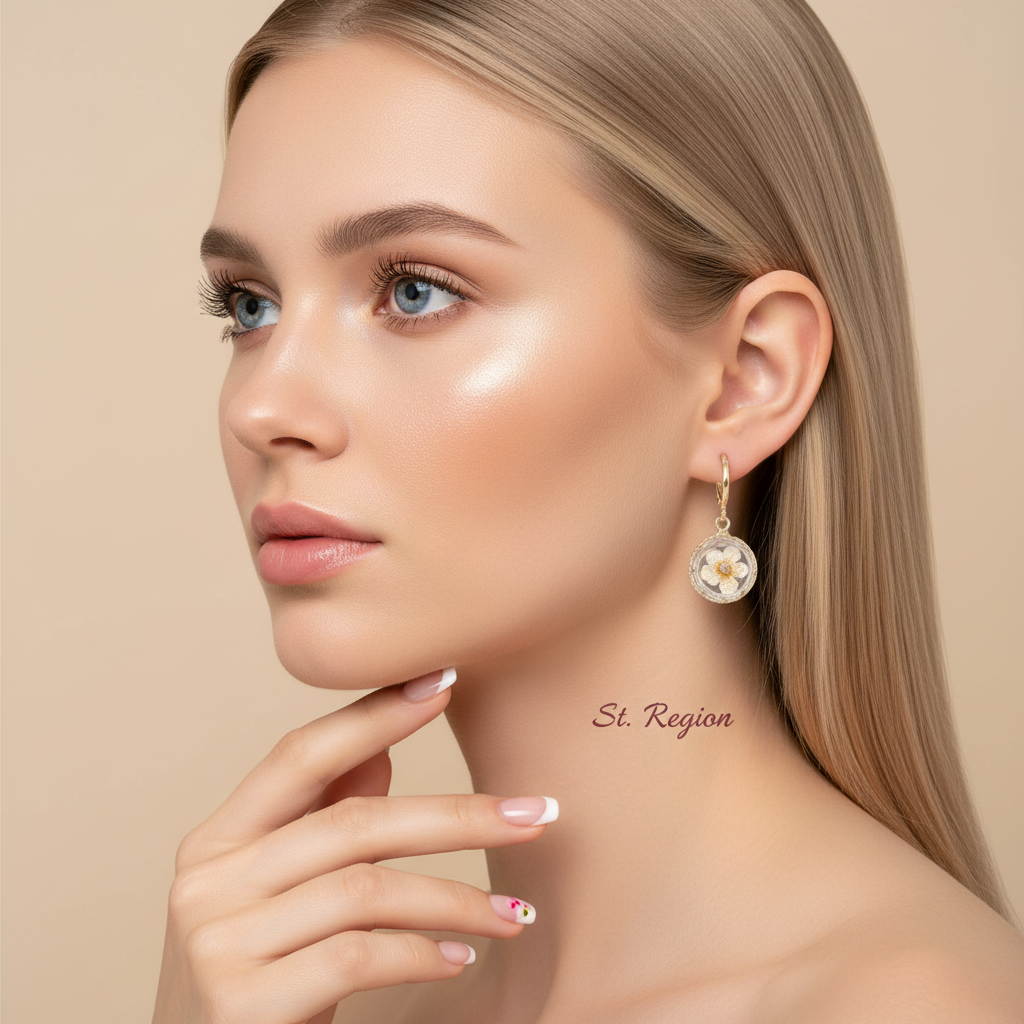 Yellow Pressed Flower & Goldtone Round Huggie Earrings - Street Region