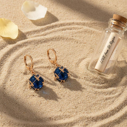 Blue Crystal and Goldtone Ball Huggie Earrings, gold huggie earrings, vintage-inspired design, lifestyle look