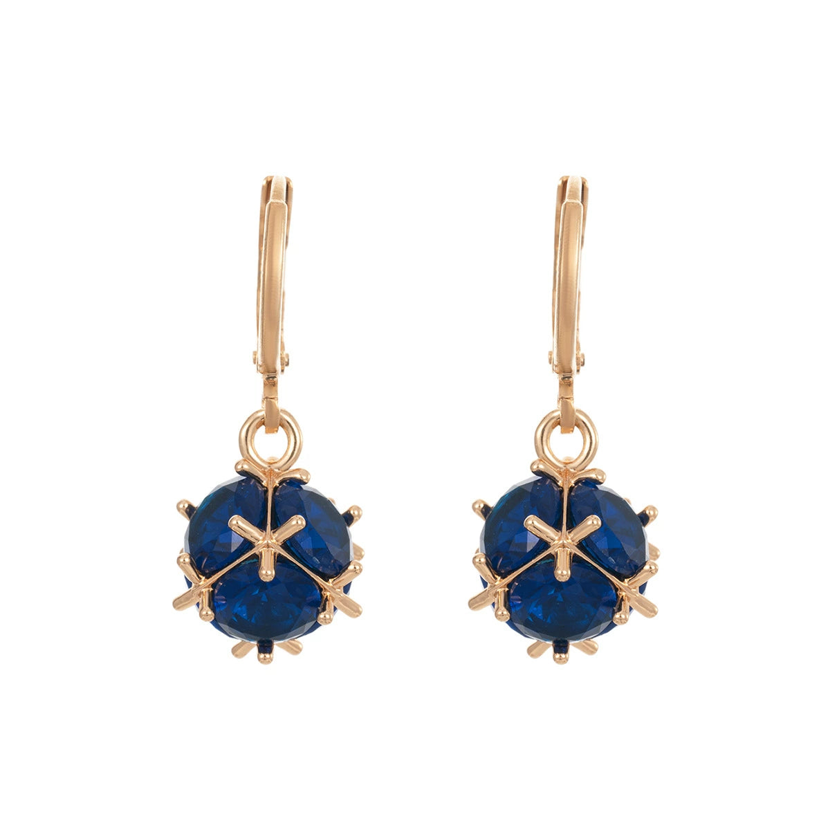Blue Crystal & Goldtone Ball Huggie Earrings - Street Region