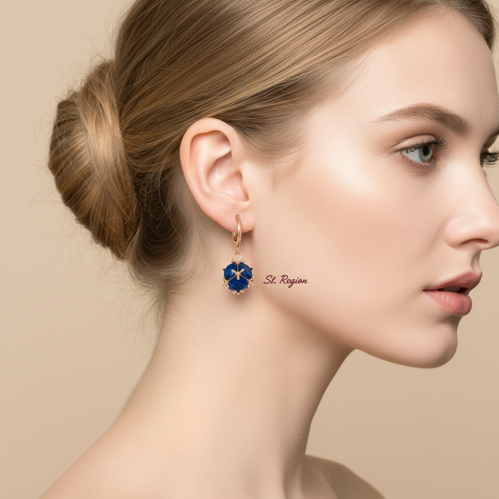 Blue Crystal & Goldtone Ball Huggie Earrings - Street Region