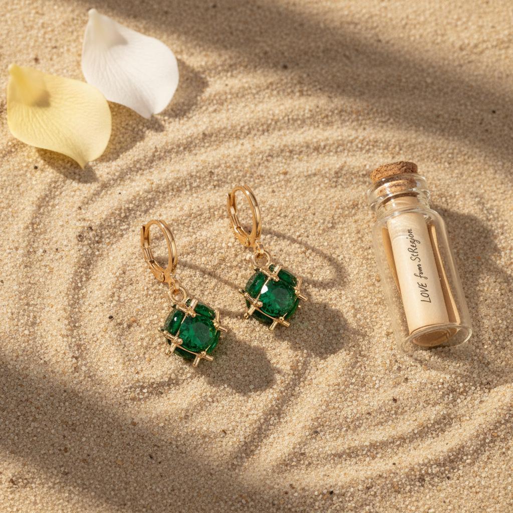 Green Crystal and Goldtone Ball Huggie Earrings, gold huggie earrings, everyday style, lifestyle look