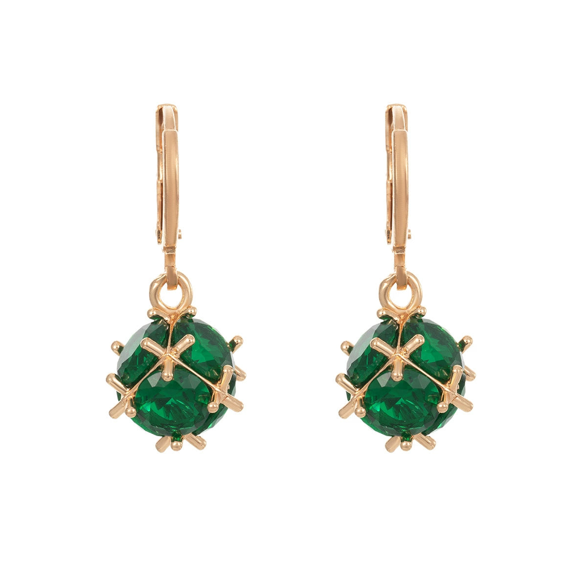 Green Crystal & Goldtone Ball Huggie Earrings - Street Region