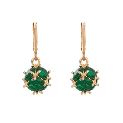 Green Crystal & Goldtone Ball Huggie Earrings - Street Region