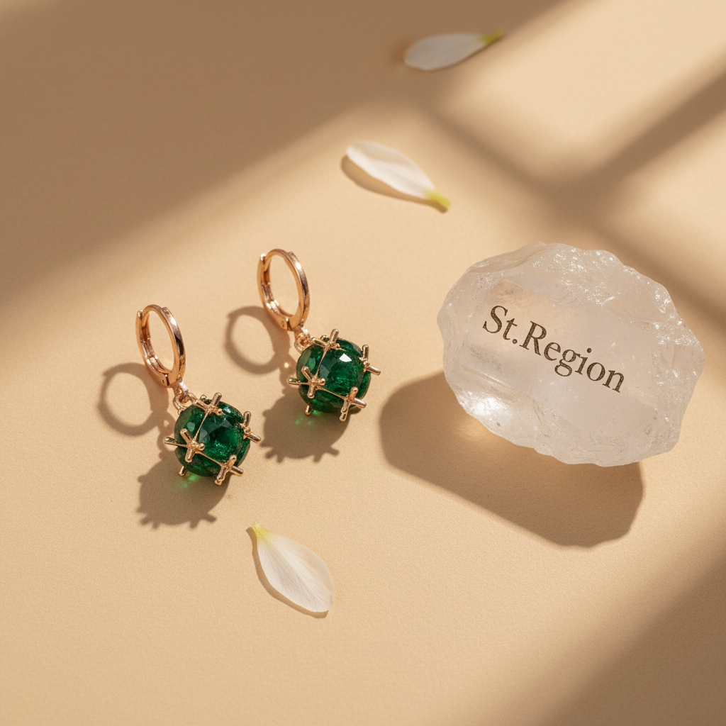 Green Crystal & Goldtone Ball Huggie Earrings - Street Region