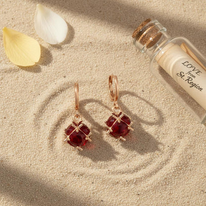 Red Crystal and Goldtone Ball Huggie Earrings, gold huggie earrings, dainty minimalist design, lifestyle look