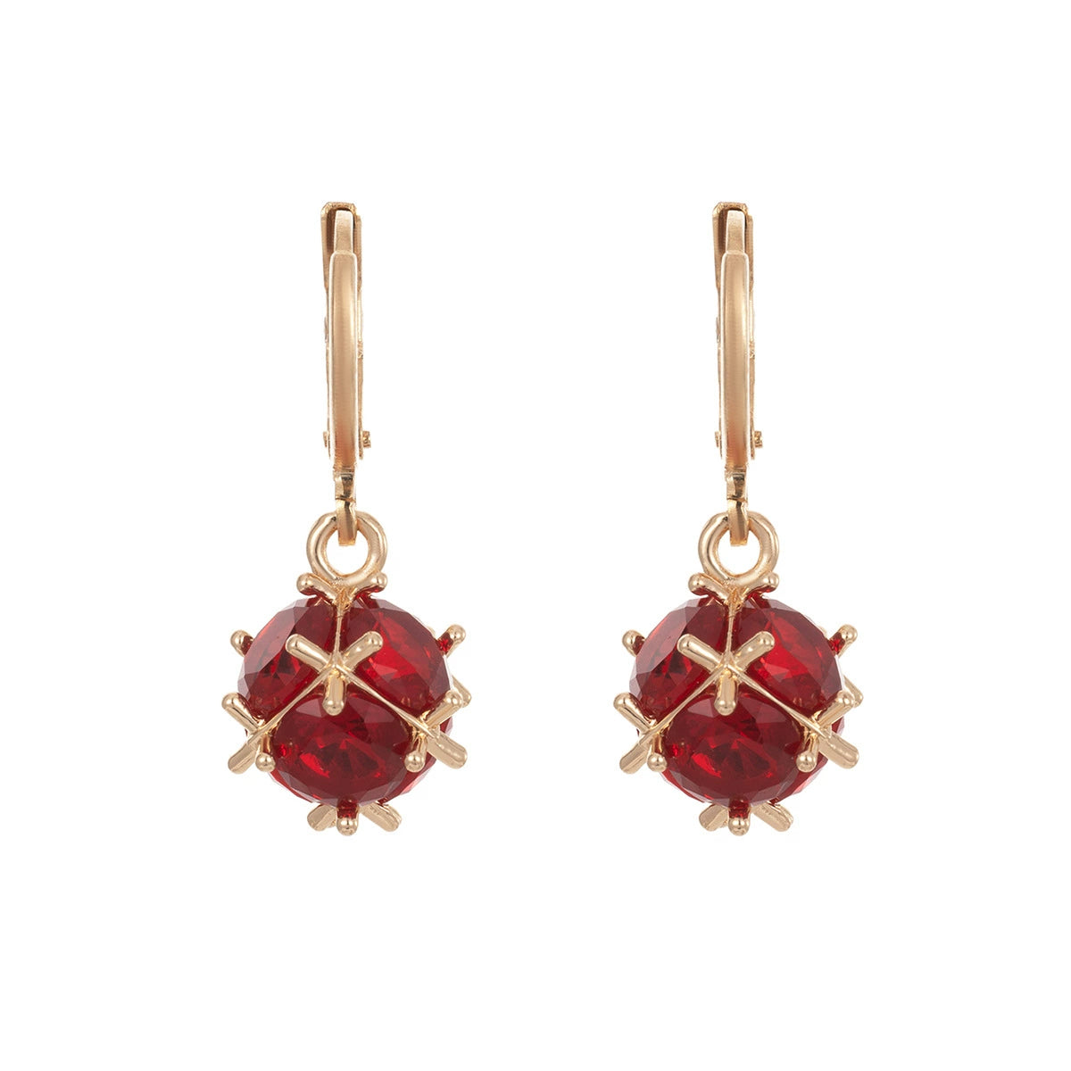 Red Crystal & Goldtone Ball Huggie Earrings - Street Region