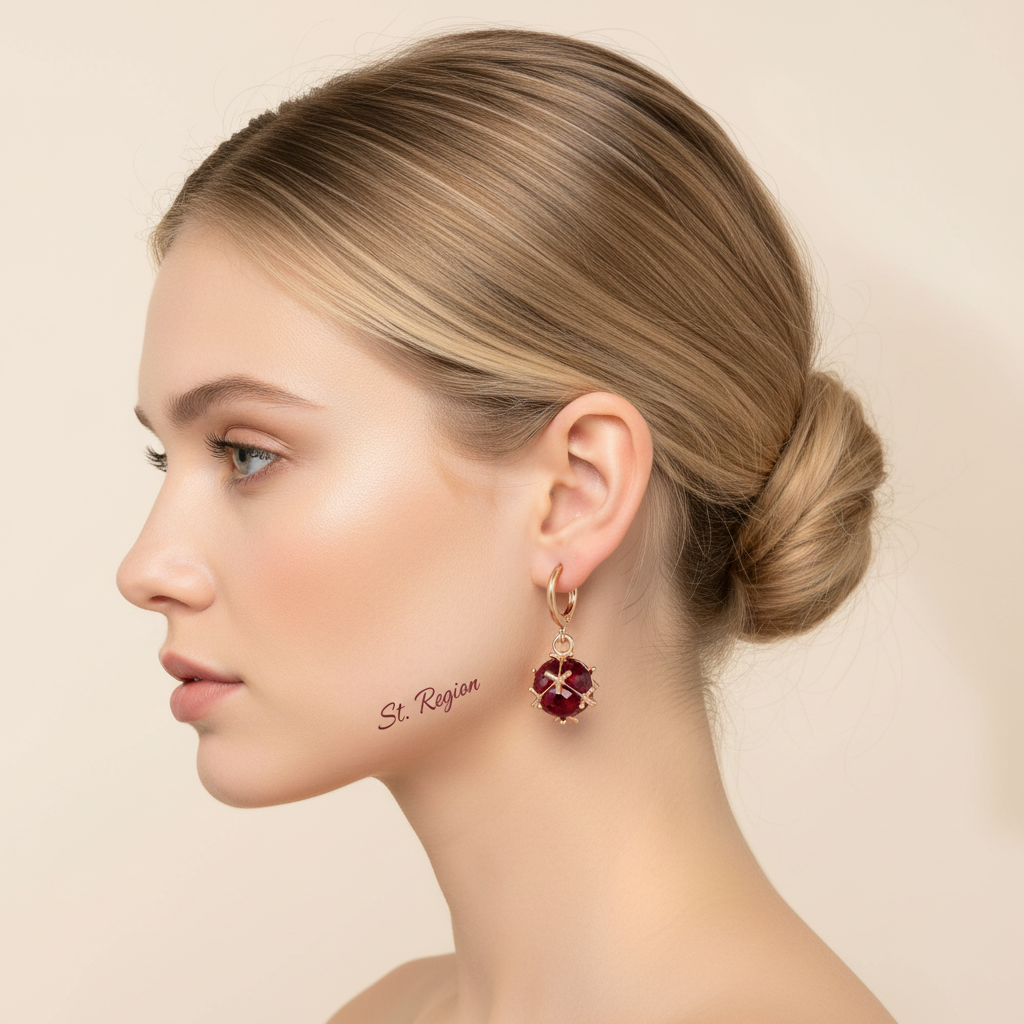 Red Crystal & Goldtone Ball Huggie Earrings - Street Region