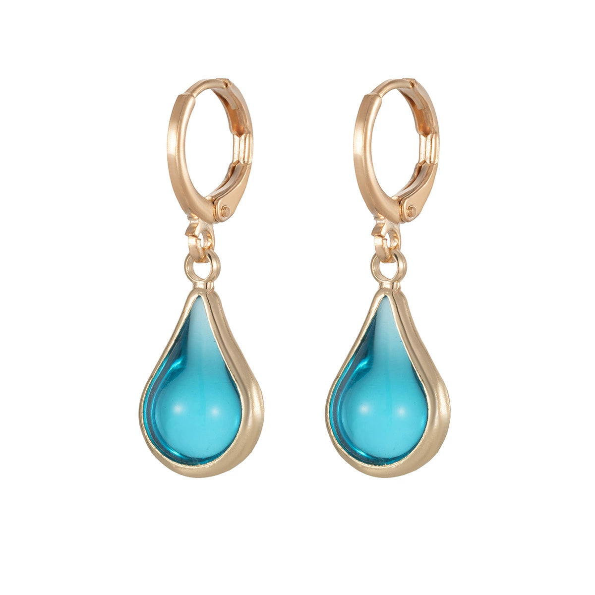 Blue Glass & Goldtone Drop Shape Huggie Earrings - Street Region