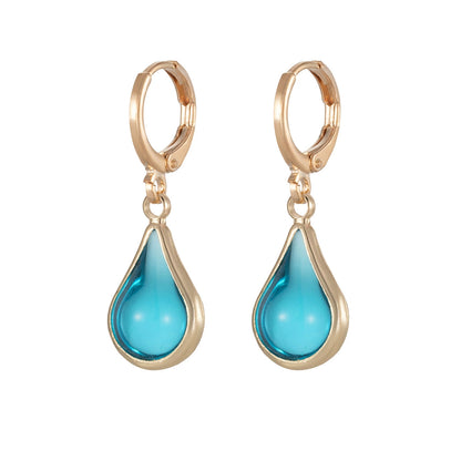 Blue Glass & Goldtone Drop Shape Huggie Earrings - Street Region