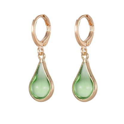 Green Glass & Goldtone Drop Shape Huggie Earrings - Street Region