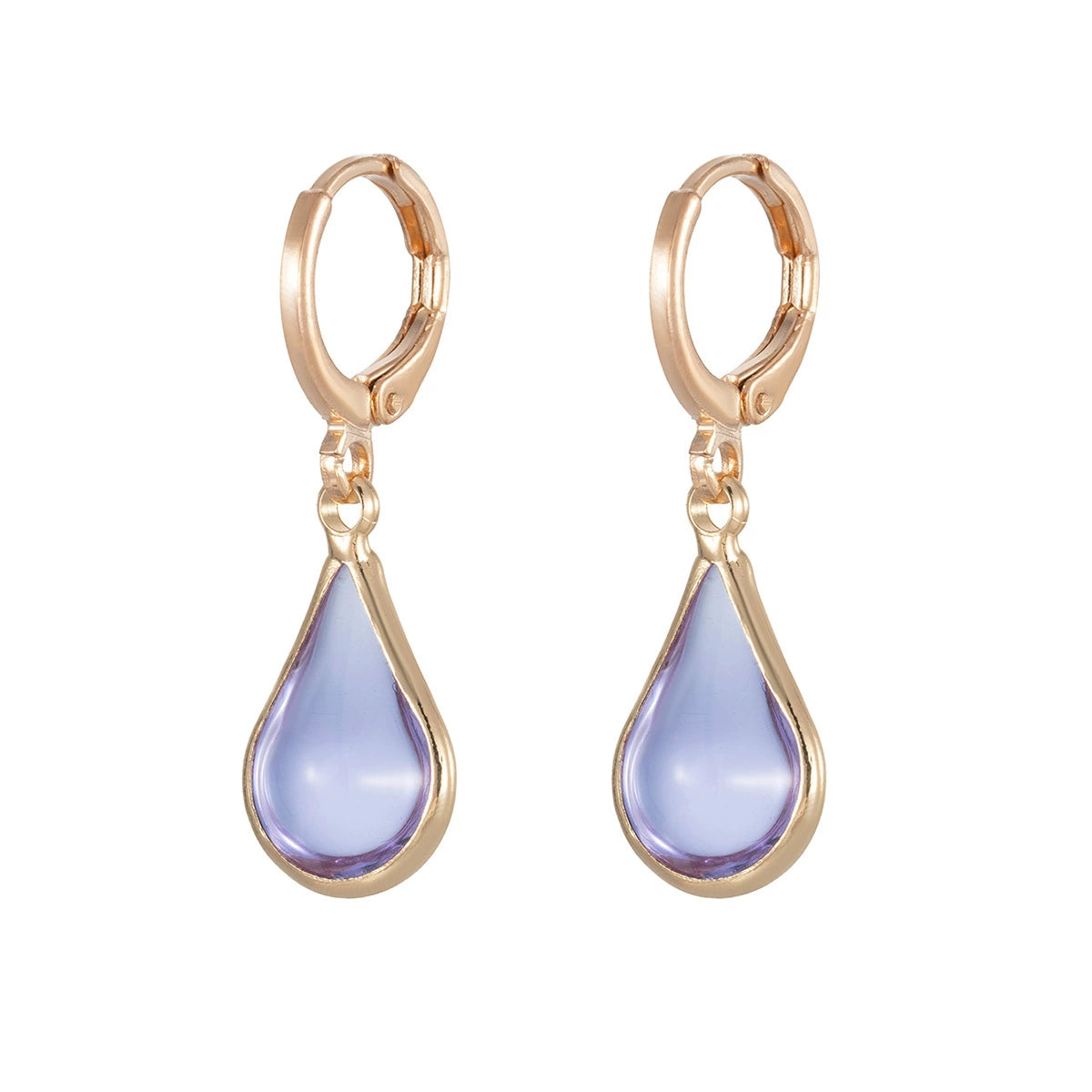 Purple Glass & Goldtone Drop Shape Huggie Earrings - Street Region