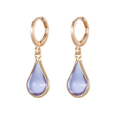 Purple Glass & Goldtone Drop Shape Huggie Earrings - Street Region