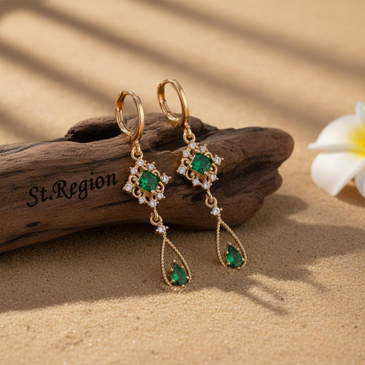 gold tone floral drop earrings St.Region