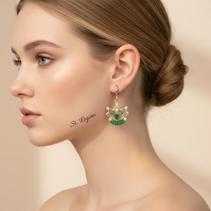 Emerald Crystal and Cubic Zirconia Goldtone Flower Heart Huggie Earrings, gold huggie earrings, styled look