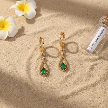 Emerald Crystal and Cubic Zirconia Goldtone Open Drop Huggie Earrings, gold huggie earrings, lifestyle look