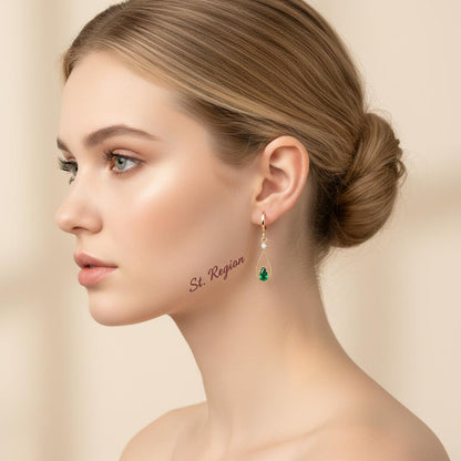 Emerald Crystal and Cubic Zirconia Goldtone Open Drop Huggie Earrings, gold huggie earrings, styled look