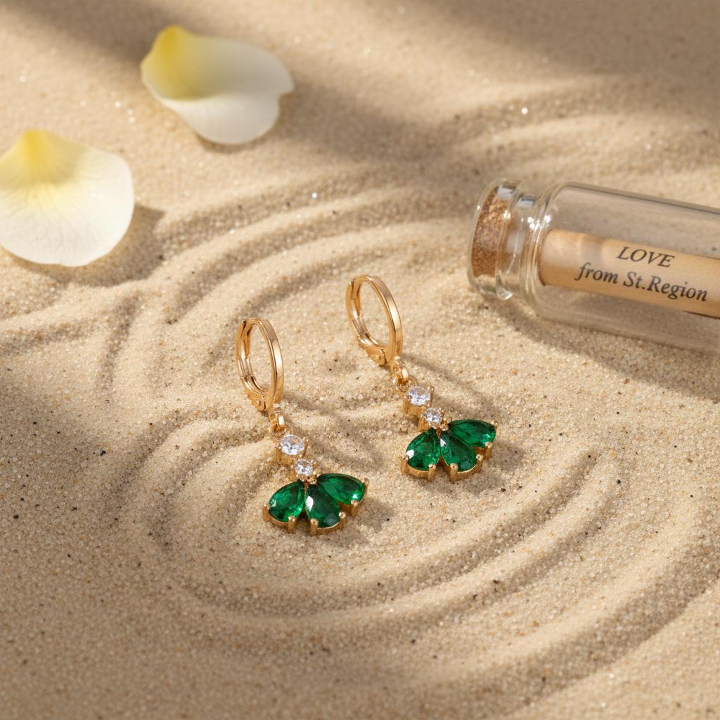 Emerald Crystal and Cubic Zirconia Goldtone Petals Huggie Earrings, gold huggie earrings, lifestyle look